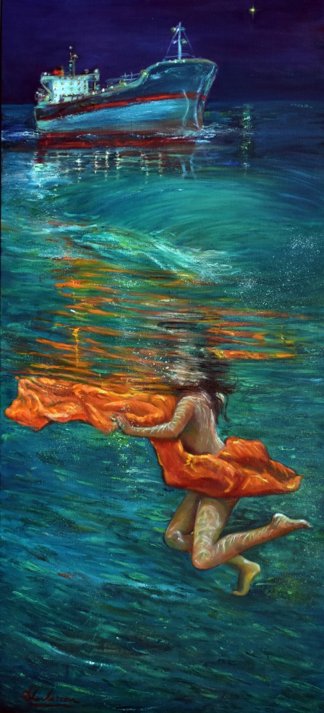 Πάντα εσύ τ’ αστεράκι και πάντα εγώ το σκοτεινό πλεούμενο   115x53 εκ.